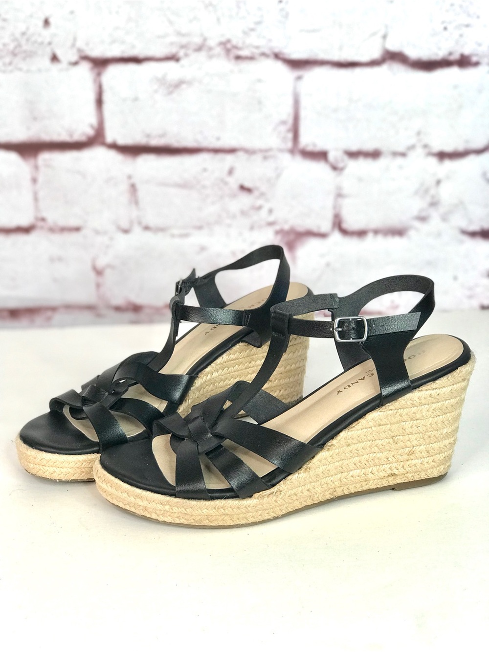 ROCK & CANDY Fola Espadrille Jute Wrapped Wedge Sandals 8.5 Black faux leather - Picture 15 of 16